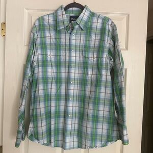 Wrangler Men's Blue and Green Plaid Button Down Shirt